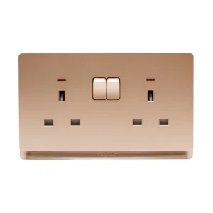 Gold 2-Gang Switched Socket with Neon â€“ Single Pole