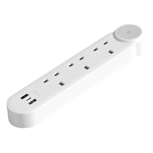 3-Way Extension Socket with USB-C & USB-A Charging