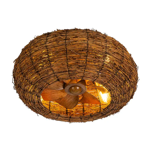 Woven Rattan Ceiling Fan Light â€“ E27 Base, Natural Finish