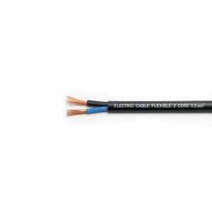 Flexible 2 Core Cable – 0.5mm² Black (Per Meter)