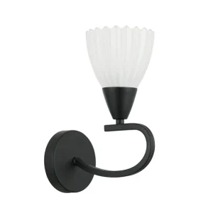 Black Wall Lamp with Frosted Shade and Curved Arm Design