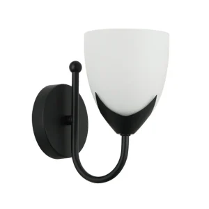Elegant Wall Lamp with Frosted Glass Shade and Black Curved Holder