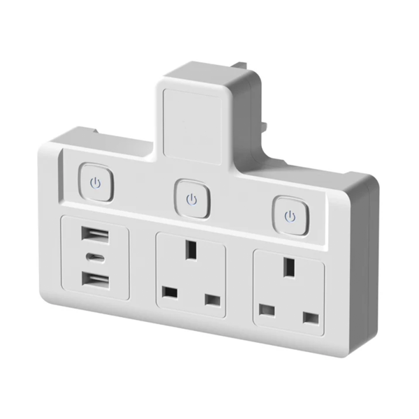 13A 3-Gang UK Socket Adaptor with USB & Type-C